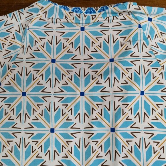 Nicole Miller Blue Boho Aztec Beaded Embellished Neck Floral Dress Large Ruffled - Picture 13 of 15